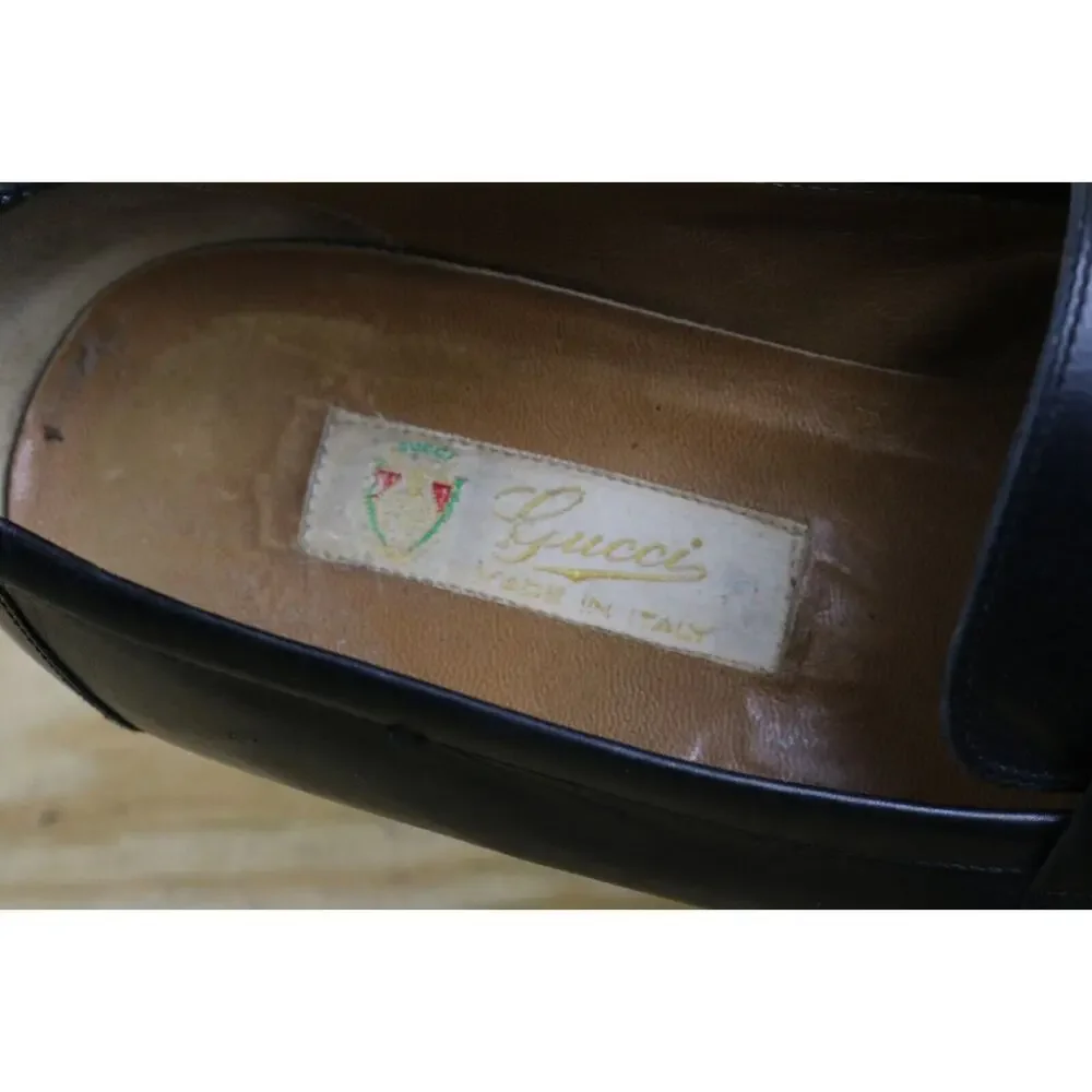 Vintage Gucci Shoes Mens Black 11M Leather Loafers 44M Slip On Italy